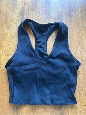 ALO Yoga Black Ribbed V-Neck Racerback Crop Top